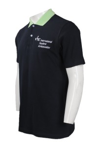 P799  團體訂購Polo恤 網上訂做Polo恤  設計繡花Logo Polo恤  國際學生代表T恤 Polo恤製造商     黑色撞色領綠色